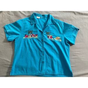 Vtg. White Stag Blue Tropical Theme Button Up